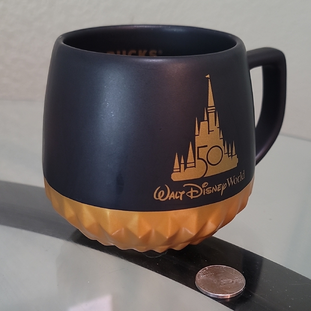 Disney World 50th Anniversary Starbucks Black and Gold Mug